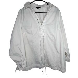 Lane Bryant White Long Sleeve White Loose Fit Blouse With Tie Up V-Neck